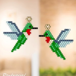Hummingbird Brick Stitch Earring Pattern Chart PDF - Instant Download  Seed bead, Bead weaving