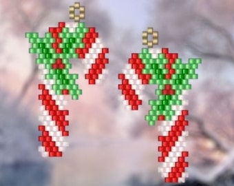 Candy Cane - Brick Stitch Earring Pattern Chart PDF - Instant Download