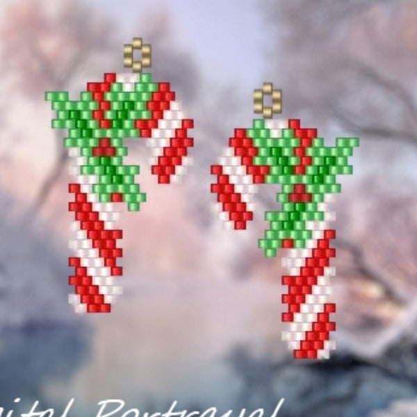 Candy Cane - Brick Stitch Earring Pattern Chart PDF - Instant Download