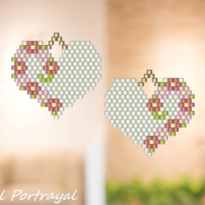 Floral Heart Seed Bead Brick Stitch Earring Pattern Chart PDF Instant Download image 1