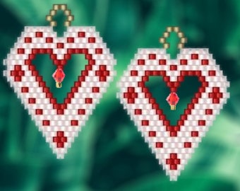 Cut Out Heart 2 with Optional Center Crystal Brick Stitch Earring Pattern Chart PDF - Instant Download
