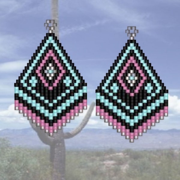 Arizona Moonlight Beaded Dangle Brick Stitch Earring Pattern Chart PDF - Instant Download