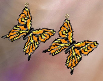 Large Yellow and Orange Butterfly - Peyote Stitch Earring/Pendant Pattern Chart PDF - Instant Download