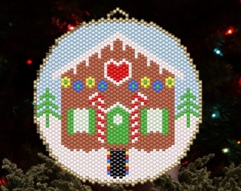 Peyote Stitch Gingerbread House Christmas Beaded Ornament Flat Circular Pattern Chart PDF - Instant Download - Odd Count