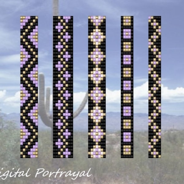 Fill Your Wrist - 5 Narrow Loom Seed Bead  Bracelet Patterns PDF - Graph Chart Only - No Word Chart - Instant Download