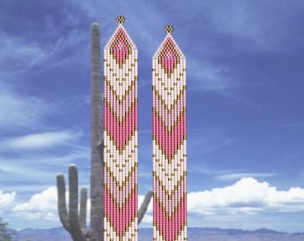 Extra Long Shoulder Duster Earrings in Pink - Seed Bead Brick Stitch Earring Pattern Chart PDF - Instant Download