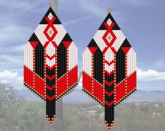 Montañas Rojas or Red Mountains - Large Beaded Fringe Brick Stitch Earring Pattern Chart PDF - Instant Download