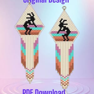 Kokopelli - A Brick Stitch Western Fringed Earring PDF - Instant Download  Seed bead, Bead weaving