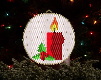 Peyote Stitch Christmas Candle Beaded Ornament Flat Circular Pattern Chart PDF - Instant Download - Odd Count