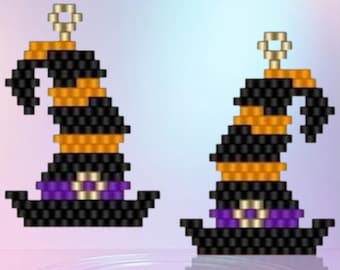 Witch Hat Seed Bead Earrings Pattern: Brick Stitch PDF (1x1.25 in)