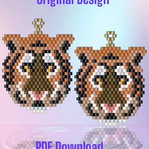 Tiger - Brick Stitch Earring Pattern Chart PDF - Instant Download  Seed bead, Bead weaving