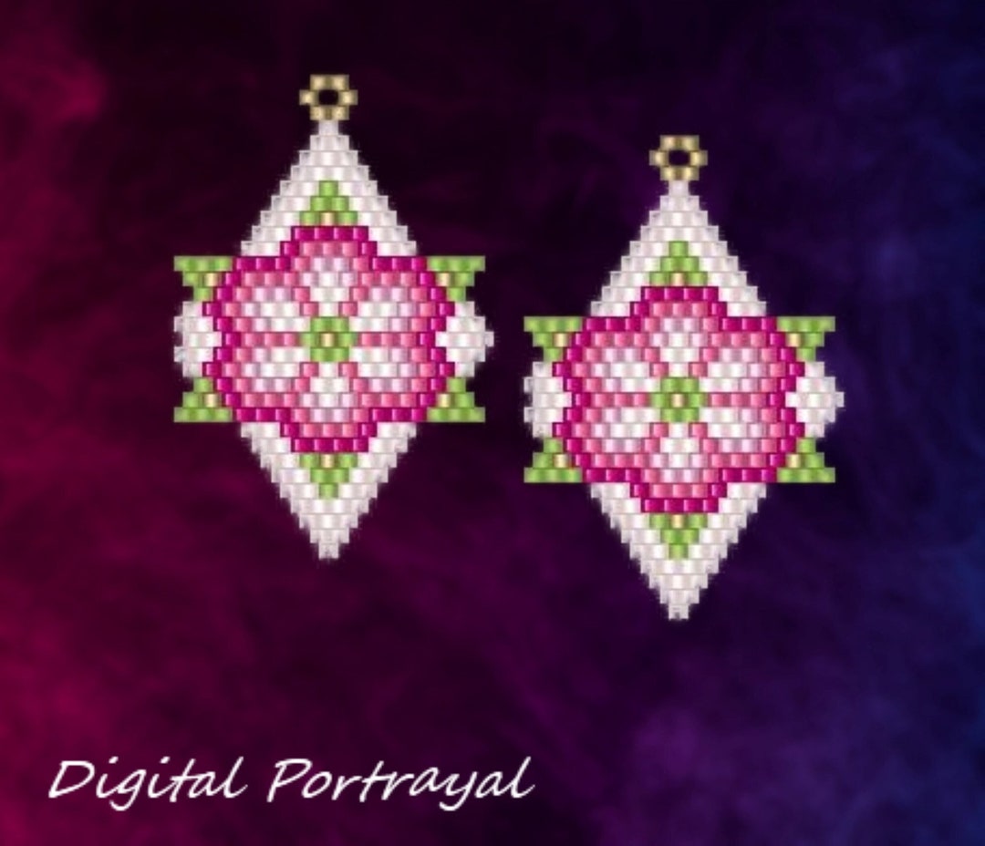 Six Petals in Raspberry Seed Bead Brick Stitch Earring Pattern Chart ...