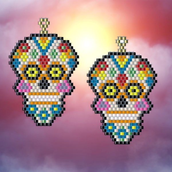 Día de los Muertos ou Day of the Dead - Brick Stitch boucle d'oreille/pendentif modèle graphique PDF - téléchargement immédiat