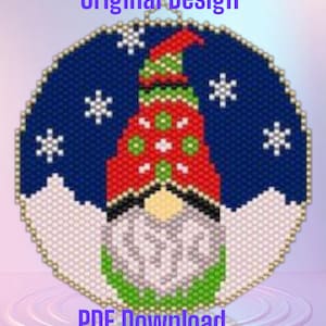 Peyote Stitch Gnome Christmas Beaded Ornament Flat Circular Pattern Chart PDF - Instant Download