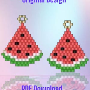 Patrón de aretes de cuentas con forma de rebanada de sandía: punto ladrillo (PDF, descarga inmediata)