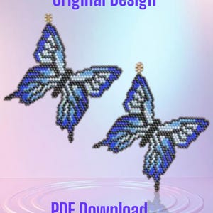 Grande farfalla blu - Schema per orecchini/pendenti in punto peyote in PDF - Download immediato Perline di semi, Tessitura di perline