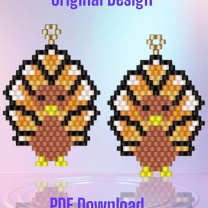 Cute Autumn Turkey Brick Stitch Earring/Pendant Pattern Chart PDF  Seed bead, Bead weaving