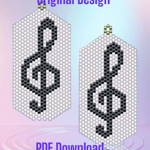 Violinschlüssel Musiksymbol - Peyote Stitch Ohrring Pattern Chart PDF Glasperle, Perlenweberei