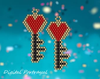 Key to My Heart Brick Stitch Earring Pattern Chart PDF - Instant Download