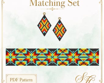 Sunburst - Western Style Loom Bracelet and Brick Stitch Earring Patterns - PDF - Instant Download