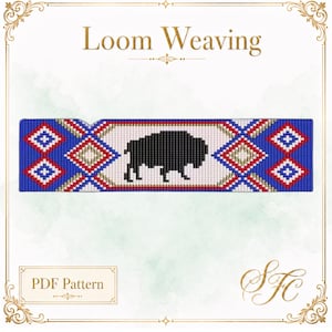 Buffalo Bison Bead Loom Seed Bead  Bracelet Pattern Chart PDF - Instant Download