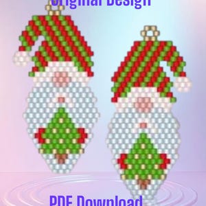 Elf Gnome with Tree Beaded Brick Stitch Earring Pattern PDF  Seed bead, Bead weaving