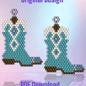 Cowboy Boot Western Brick Stitch Earrings  PDF  Instant Download  Seed bead, Bead weaving