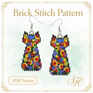 Calico Cats Peyote Stitch Earring Pattern DIY (PDF Download)Pattern + Brick Stitch Basics PDF
