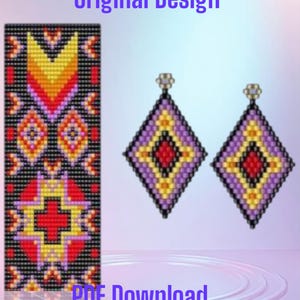 Henderson - Western Style Loom Bracelet and Brick Stitch Earring Patterns - PDF - Instant Download  Seed bead, Bead weaving