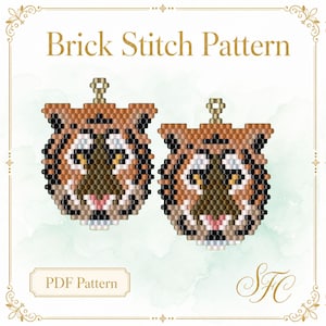 Tiger - Brick Stitch Earring Pattern Chart PDF - Instant Download Pattern + Brick Stitch Basics PDF