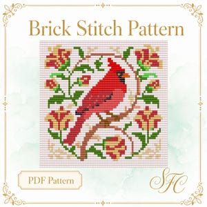 Cardinal Seed Bead 4 inch Tile Coaster Square or Loom Pattern: DIY  (PDF Download)