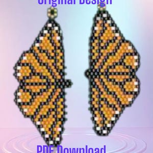 Monarch Butterfly - Peyote Stitch Earring/Pendant Pattern Chart PDF - Instant Download  Seed bead, Bead weaving