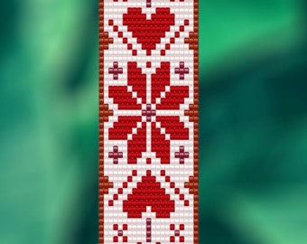 Red and White Loom Seed Bead  Bracelet Pattern Chart PDF - Instant Download