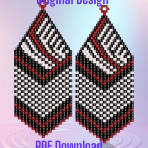 Schwarz, Weiß, Rot (BWR) Perlen Fransen Brick Stich Ohrring Muster Chart PDF - Instant Download