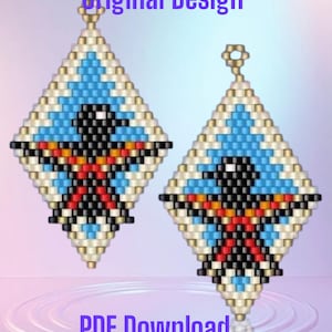 Thunderbird - Western Beaded Brick Stitch Earring Pattern Chart PDF - Instant Download  Seed bead, Bead weaving