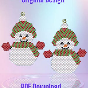 Patrón de punto de ladrillo de muñeco de nieve: Pendiente o colgante de cuentas (Descarga PDF)