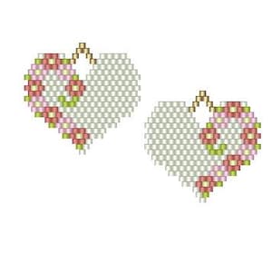 Floral Heart Seed Bead Brick Stitch Earring Pattern Chart PDF Instant Download image 2