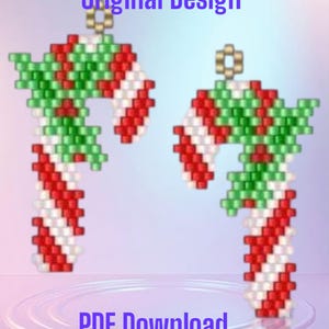 Candy Cane - Brick Stitch Earring Pattern Chart PDF - Instant Download  Seed bead, Bead weaving