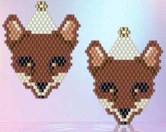Fox - Gráfico de padrão de brinco/pingente em ponto tijolo em PDF - Download instantâneo de miçangas, tecelagem de miçangas