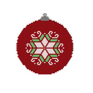 Red Christmas Ball Beaded Ornament Flat Brick Stitch Ornament Pattern Chart PDF Instant Download image 2