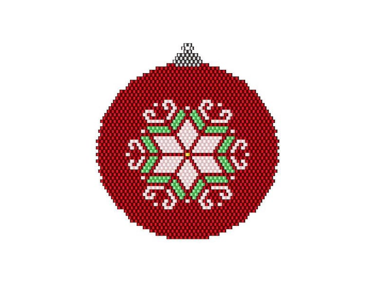 Red Christmas Ball Beaded Ornament Flat Brick Stitch Ornament Pattern Chart PDF Instant Download image 2