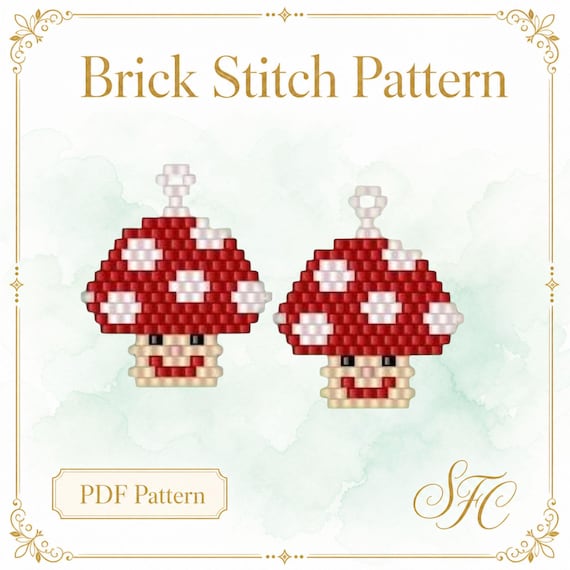 Mushroom Earrings Brick Stitch Pattern – Bead Weaving PDF (Instant Download)Pattern + Brick Stitch Basics PDF