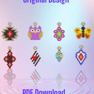 8 Small Brick Stitch Earring/Pendant Pattern Chart PDF - Instant Download - GRAPH ONLY - No Word Chart  Seed bead, Bead weaving