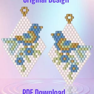 Folk Art Blue Bird Brick Stitch Earring Pattern Chart PDF - Instant Download  Seed bead, Bead weaving