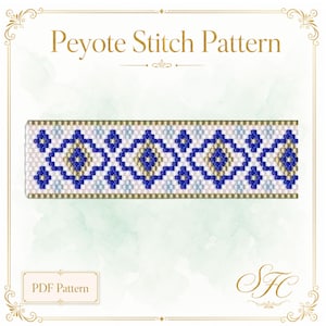 Odd Count 17 Wide Moroccan Tile Peyote Bracelet Pattern with Word Chart PDF - Instant Download