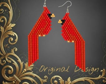 Cardinal Seed Bead Earring Pattern: DIY  (PDF Download)
