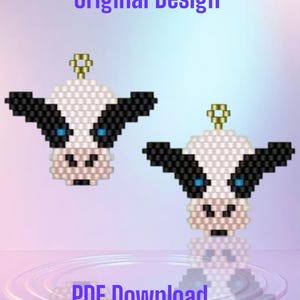 Calf Cow Brick Stitch Earring Pattern Chart PDF - Instant Download  Seed bead, Bead weaving