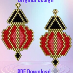 Red Lantern - Brick Stitch Earring/Pendant Pattern Chart PDF - Instant Download  Seed bead, Bead weaving