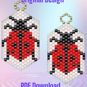 Patrón de pendiente/colgante con puntada peyote o ladrillo (mariquita) - Descarga instantánea - Tejido de cuentas y cuentas