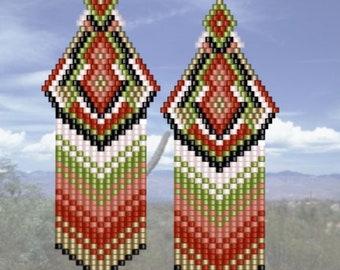 Red Canyon Beaded Fringe Brick Stitch Earring Pattern Chart PDF - Instant Download